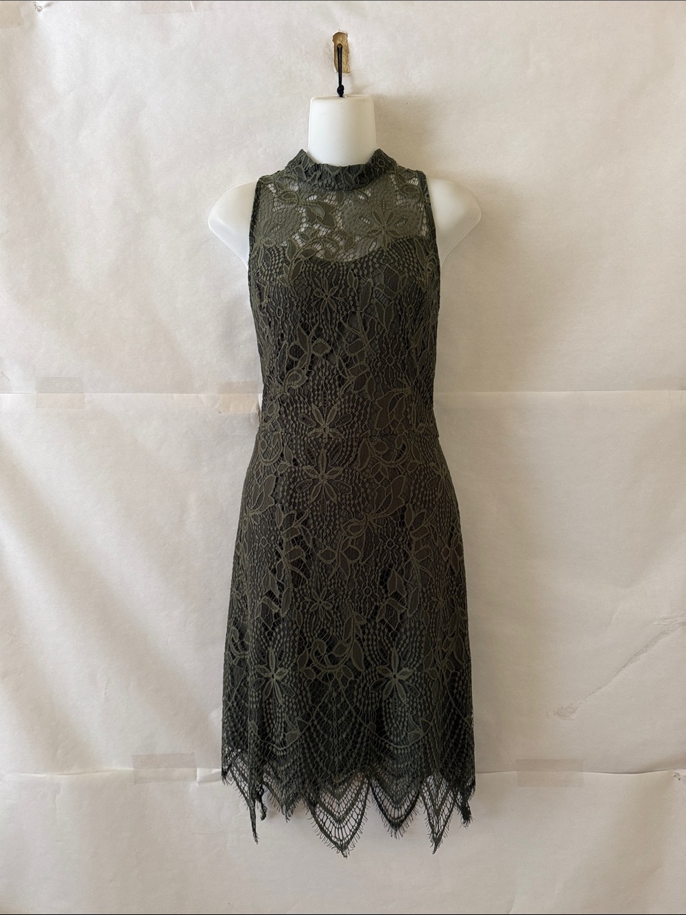 Xhilaration Lace Mock Neck Dress Size XL Olive Green Sleeveless Cocktail Event